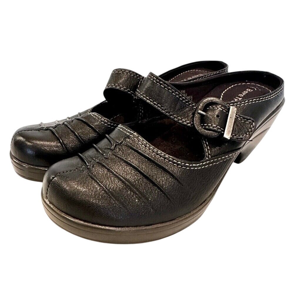 BareTraps Huntley‎ Leather Upper Mules Women's 6.5 Black Buckle Boho Casual NWOT